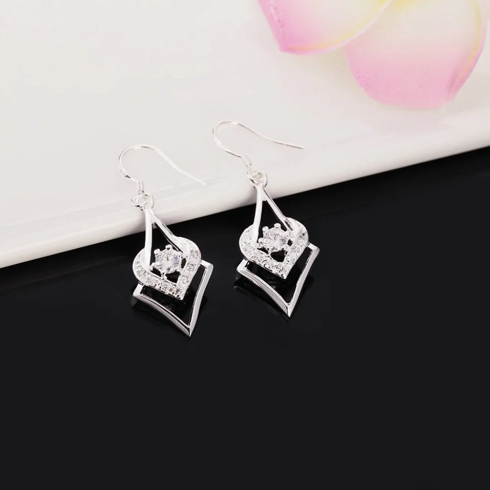 Cute Sterling Silver Small Point & Hear Drop Earrings CZ Stud " Hypoallergenic " - Picture 7 of 8